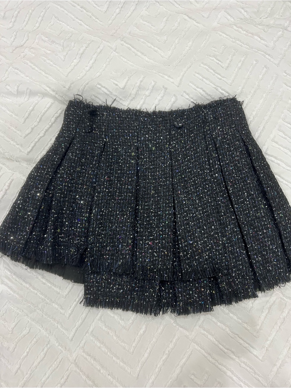 NWOT WICKED Aqua for Bloomingdales Black Tweed Pleated Mini Skirt Skort